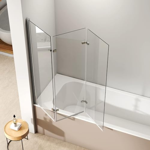 EMKE Duschwand für Badewanne 130x140cm, Duschtrennwand für Badewanne-3-teilig Faltbar Badewannen Duschwand, 6mm Sicherheitsglas Duschabtrennung Badewanne-Badewannenaufsatz