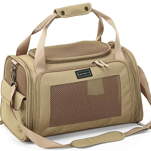 Petsfit Transportbox Katze Hund faltbar Transporttasche Hundetasche für Katzen kleine Hunde, Hochwertige Tragetasche Flugtasche Hund Katze mit Schultergurt und weiches expandierbare Kissen