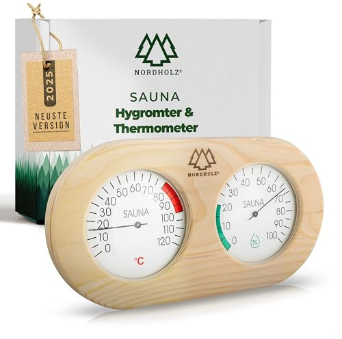 NORDHOLZ® Sauna Thermometer Hygrometer 2in1 - Zuverlässig & genau für die richtige Temperatur und Luftfeuchtigkeit - Sauna Hygrometer für eine wohltuenden Atmosphäre - Hochwertiges Sauna Zubehör