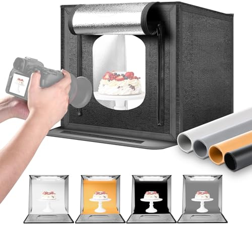 NEEWER 50W Verbesserte Fotostudio Lichtbox, 50x50cm Tragbare Faltbare Fotografie Leuchtbox, 4 Hintergründe, 5600K 192 LEDs 5310lx/0.5m Dimmbares Fotokabinen Aufnahmezelt für Schmuck Elektronik, LP50