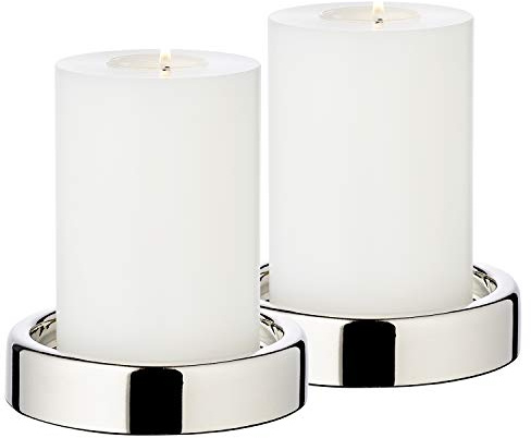 EDZARD 2er Set Kerzenhalter Sanremo (Ø 10 cm), vernickelt, Kerzenteller für Stumpenkerzen bis Ø 8 cm, passend für Cornelius Dauerkerzen - Kerzenständer, Stumpenkerzenhalter, Kerzenuntersetzer rund