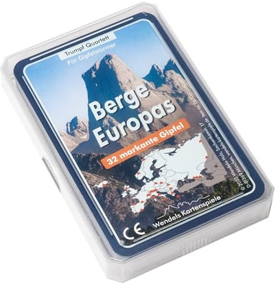 Wendels Kartenspiele Berge Europas Trumpf Quartett Spiel | Geschenk für Bergsteiger und Kletterer