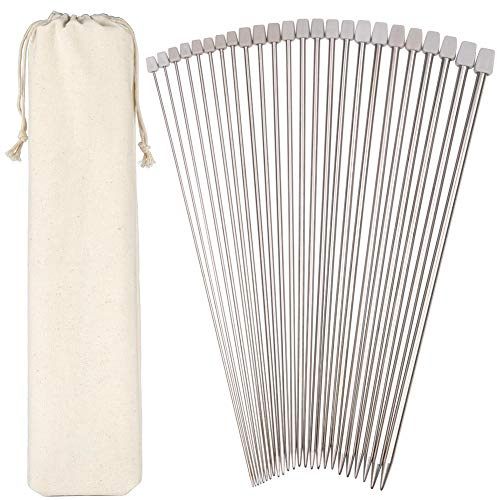 H&S Metall Stricknadel Set - 11 Paar - Einspitzige Stricknadeln mit Rutschfestem Griff - Mit Zubehör Tasche zur Einfachen Aufbewahrung