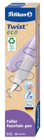 Pelikan Twist Füllhalter, Edelstahl-Feder in Strichbreite M, Lavendel | aus 78% recyceltem Kunststoff, inkl. Tintenpatrone