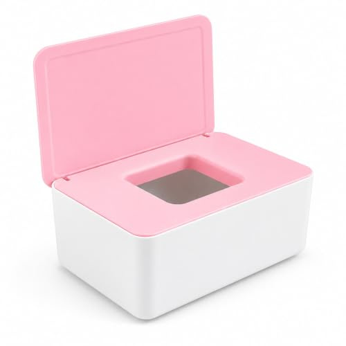 LAPONO Feuchttücher Box, Feuchttücherbox mit Deckel, Box für Feuchttücher und feuchtes Toilettenpapier, PP Feuchttuchspender für Baby Wickeltisch, Badezimmer, Babyzimmer, Haushalt, Weiß Rosa