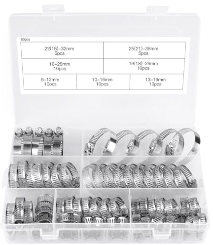 60 Stück Schlauchschellen Set, Einstellbare 6–38mm Rohrschellen Edelstahl 304