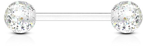 viva-adorno Barbell Piercing Stab Zungenpiercing Kunststoff Glitter Glitzer Kugeln Acryl flexibel Brustpiercing Z314, Klar