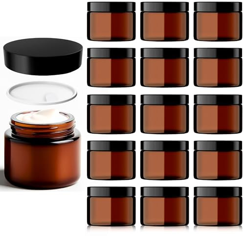 Braunglas Salbentiegel Gläschen mit Deckel (60ml x 16 Stück) - Glastiegel Creme Dosen zum Befüllen - Ideal als Kosmetik Aufbewahrung, für Cremes, Salben usw.
