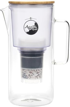 AcalaQuell® Silizia Premium Wasserfilterkanne aus Glas (1,4 l) | Mit Bambusdeckel | Für sauberes & gesundes Trinkwasser