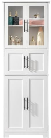 LEADZM Küchenschrank Hochschrank, Vitrinenschrank Weiß | mit 6 Türen, Buffetschrank für Küche, Wohnzimmer, Esszimmer