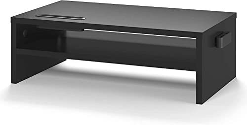 BONTEC Monitorständer, Unterbau Bildschirm, PC Bildschirm Ständer mit Handyhalter, Ergonomischem Laptop-Druckerständer mit Kabelführung für Laptop, Computer, Notebook, iMac, PC, 42CM, Schwarz
