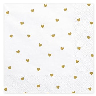Servietten "Herzen" 20Stk/33x33cm | Weiß/Gold