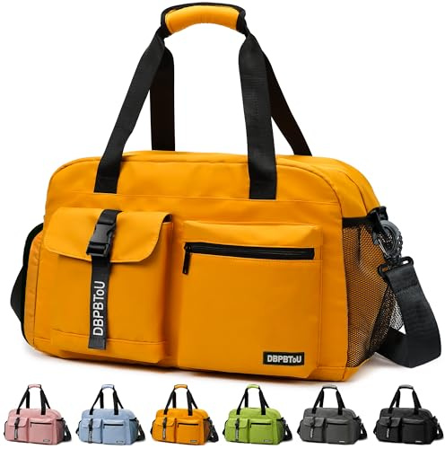 DBPBToU 35L Sporttasche Damen Herren, Reisetasche mit Schuhfach und Nassfach, Wasserdichte Weekender Bag, Gym Bag/Schwimmtasche/Saunatasche Verwendet Werden kann (Gelb)