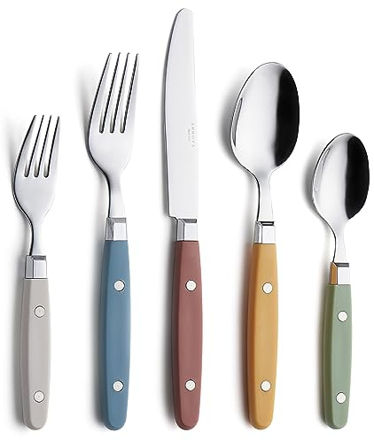 ANNOVA Retro/Rivet Buntes Edelstahl-Geschirr Küchenbesteck-Set, enthält Tischmesser, Gabeln, Löffel, Salatgabeln und Dessertlöffel (Morandi-Mix, 20 Stück)