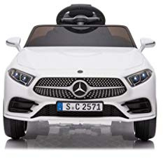 BabyCar Mercedes CLS 350 AMG | Kinder Auto Elektro 12V mit 2×25W Motoren | Kinder Elektroauto mit Fernbedienung, Ledersitz, Türen zum Öffnen, MP3/USB | Offiziell Lizenziertes | Weiß