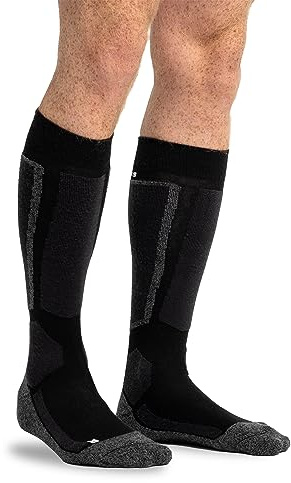 Snocks Thermo Skisocken Damen Herren mit gepolsterten Bereichen - Atmungsaktive Strümpfe für Wintersport - Wintersocken mit perfekter Passform und Wärmeisolierung - Gr. 43-46 - Farbe Schwarz