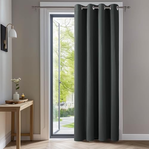 Deconovo Verdunkelungsvorhang Hitzeschutz Thermovorhang mit Ösen Dunkelgrau | 1 Stück, H245 x B140 cm, Ösenschal Vorhang, abdunkelnd, mit Sichtschutz, für Wohnzimmer und Schlafzimmer, Blackout Curtain