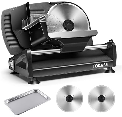 200Watt Elektrischer Allesschneider Edelstahl - Verstellbare Küchenmaschine 0 bis 15mm - 2 Klingen - Wurstschneidemaschine - Brotschneidemaschine, Schinkenschneider, Elektrisches Messer Fleisch & Käse