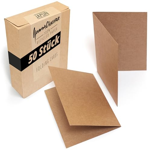 Japun - 50er Set blanko Falt-Karten - Klapp-Karten zum gestalten, beschriften oder bedrucken - DIN A6 - braun