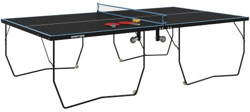 SPORTNOW Tischtennisplatte, Große Tischtennistsich mit klappbares Untergestell Netz, Rollen, 2 Tischtennisschlägern 3 Bällen, Schneller Aufbau, Stahl, 274 x 152,5 x 76 cm