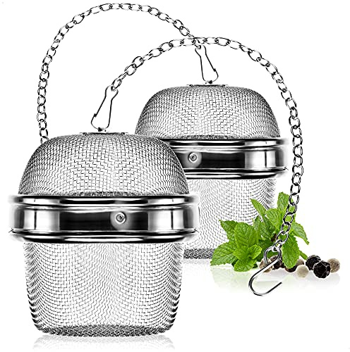 com-four® 2x Teesieb aus rostfreiem Edelstahl 304 - Tee-Ei Ø 6,5 cm für losen Tee, Gewürze und Kräuter - feinmaschiger Teefilter mit Kette - Gewürzsieb zum Mitkochen - Kräutersieb