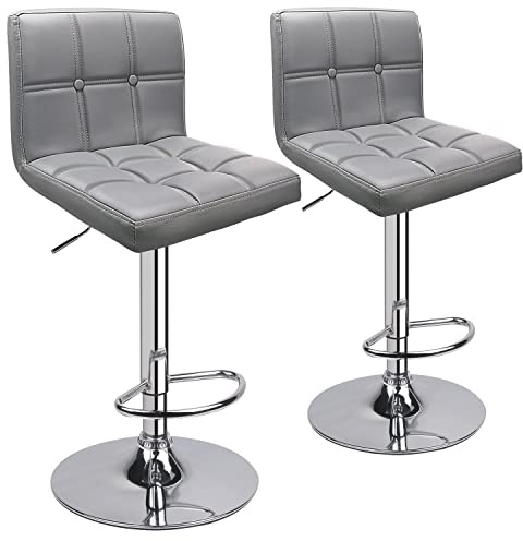 2er-Set Barhocker Kunstleder Barstuhl höhenverstellbar (2er-Set/hellgrau) | Leader Accessories stylische Bar Hocker Tresenhocker verstellbar mit bequemer Lehne Fußgestell für Küche Theke