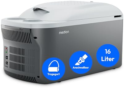 MEDION Kühlbox 2in1 Kühlen und Wärmen (16 Liter, Mobile elektrische Auto Kühlbox, Thermo-elektrisch, Mini Kühlschrank, 2in1 Anschluss 230V & 12V, Tragegurt, für Urlaub, Camping und Reisen, MD13100)