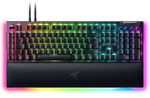 Razer BlackWidow V4 Pro (Green Switch) - Mechanische Gaming-Tastatur (Klickende Mechanische Switches, Befehlsrad und 8 Makro-Tasten, Multifunktionsrolle, Handballenauflage) QWERTZ DE-Layout | Schwarz