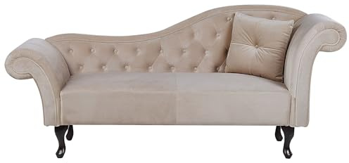 Beliani Rechtsseitige Chaiselongue Beige Samtstoff Klassisch Samt Rechts | Stoff, Abgesenkt, Schaumstoff-Füllung, Wellenfederung, Sitzhöhe 39 cm, Belastbarkeit 180 kg, 188 x 59 x 87 cm, 100% Polyester