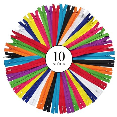 KGS Nylon-Reißverschluss zum Nähen und Basteln | 10 Farben | Größe: 13 CM / 5 Zoll | 10 Reißverschlüsse/Packung | Mehrfarbige #3 Reißverschlüsse für Taschen, Beutel, Röcke, Kleider