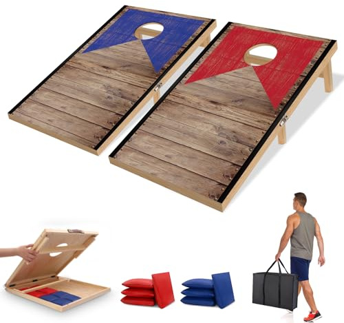 NZQXJXZ Holz Cornhole Set Outdoor, 2 in 1 Cornhole Spiel mit 8 Sitzsäcken & Tragetasche für Hinterhof, Rasen, Strand, Camping Outdoor Game Set