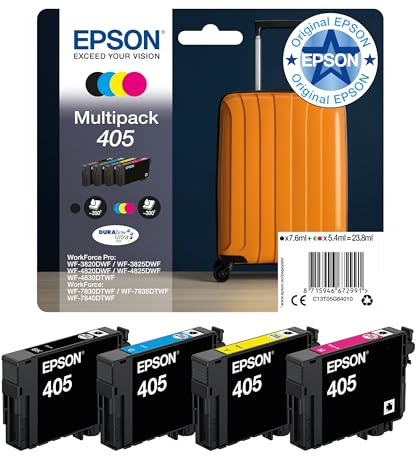 Epson Orginal 405 Tinte Koffer Multipack 4-farbig Standard WF-3820DWF WF-3825DWF WF-4820DWF WF-4825DWF WF-4830DTWF WF-7830DTWF WF-7835DTWF WF-7840DTWF DURABrite Ultra Ink, ReadyPrint Flex-Tintentarife