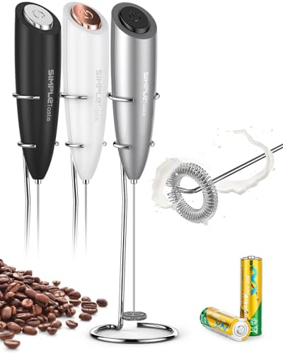 SIMPLETASTE Milchaufschäumer Elektrisch, Handheld Schaumbereiter mit 2 Batterie und Stab, Milk Frother für Cappuccino, Kugelsicherer Kaffee, Latte