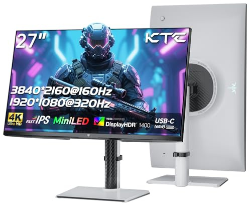 KTC MiniLED Gaming Monitor 27 Inch | 4K@160Hz, FHD@320Hz Seamless Switching | 1152 Zone Local Dimming | VESA Display HDR1400 | 1ms Response Time | Adaptive Sync | 145% sRGB | KVM | White | M27P6