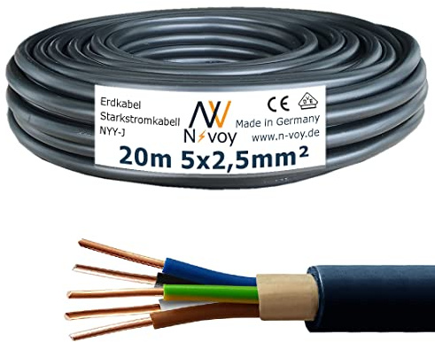 NYY-J 5x2,5 mm² 20m Erdkabel Starkstromkabel in Beton Erdreich DIN VDE 0276 M44