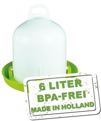 MeineHennen Hühnertränke 6L Doppelmanteltränke - Leicht befüllbare Geflügeltränke von Oben aus bruchfestem Kunststoff für Hühner & Wachteln, Wassertränke mit Bajonettverschluss & Tragegriff Grün/Weiß