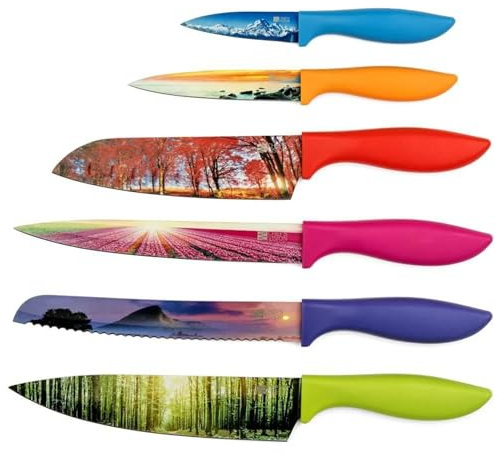 Chef’s Vision Landschaft Messerset - 6-teiliges Edelstahl-Küchenmesserset mit beeindruckenden Naturszenen - Perfektes Einweihungsgeschenk für Frauen oder Männer - Einzigartiges Messerset