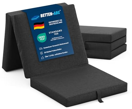 Betten-ABC - Faltmatratze anthrazit (3-TLG.) - ideale für Gäste - Klappmatratze für Reisen, Camping & Kinder zum Spielen - Oeko-TEX-Zertifiziert - Bezug aus Baumwolle & Polyester - leicht verstaubar