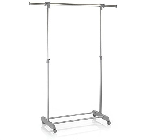CARO-Möbel Rollgarderobe SALA Garderobenwagen Kleiderständer Garderobenständer Kleiderwagen grau höhenverstellbar und ausziehbar