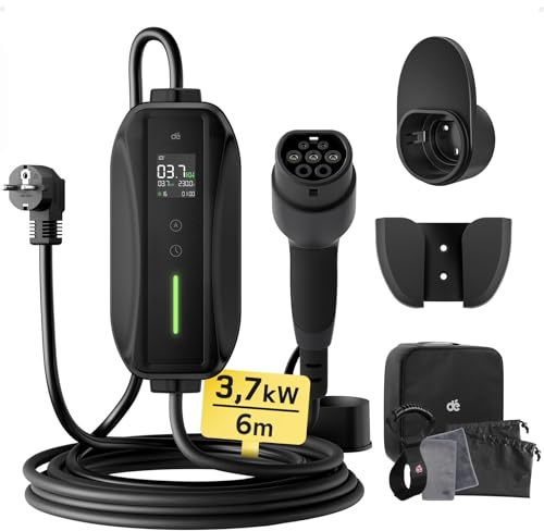 dé Typ 2 Ladekabel Schuko 3,68kW[1-phasig, 6m, 6-16A], EV Chargers mit Steuerbarer Digitalanzeige für Elektroauto, EV Ladegerät für 3008/508, C5X, DS7, GLA, Q3, X3, ZOE, ID.3, ID.4 und Anderen PHEV/EV