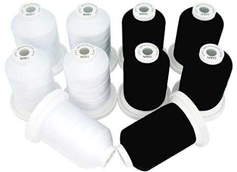 New brothread 5 Weiß + 5 Schwarz Farben Mehrzweck 100% Mercerisierte Baumwollfaden 30WT (50S/3) 600M zum Quilten, Nähen und Sticken