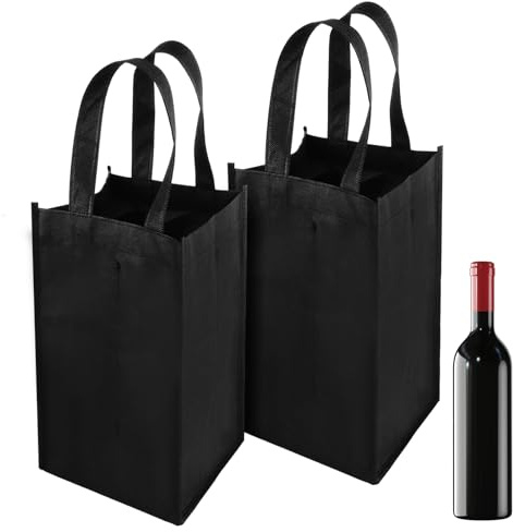 TIESOME 2 Stück Flaschentasche 4 flaschen, Flaschenträger Flaschenkorb Weintragetasche für 4 Flaschen Vlies tragbar waschbar Flaschenträger mit Trennwand für Wein Bierflaschen Camping - 31x18x17cm