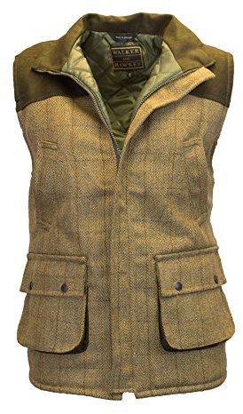 WALKER AND HAWKES Herren Country-Weste aus Tweed mit verstärkten Schultern - für die Jagd geeignet - Helles Salbeigrün - Größe 2XL (46-48)