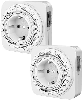 DEWENWILS Mechanische Zeitschaltuhr Steckdose, Schaltuhr Steckdose Zeitschaltuhren, 24h Format Mini Zeitschaltuhr Analog mit 96 Segmente, für Kaffeemaschine, 2 Packs, Timer