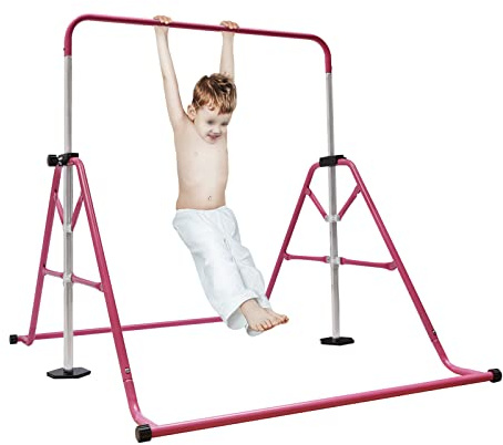 Xigner 100KG Turnstange Garten Kinder - Gymnastikstange Indoor, höhenverstellbares Turnreck Garten Reck Reckanlage Turnstangen mit Rutschfester Gummimanschette, für Jungen und Mädchen