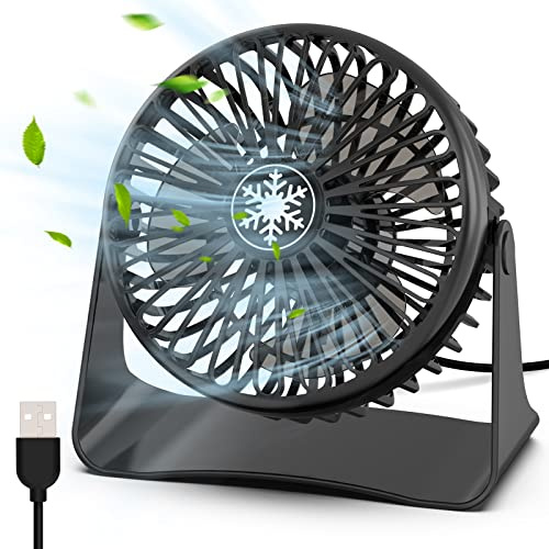 OUILA Mini Leise Ventilator, 3 Geschwindigkeitsstufen Tischventilator mit 1.2m USB Kable, 360°Dreheinstellung Abnehmbar Desktop Ventilator für Büro und Schlafzimmer - Schwarz