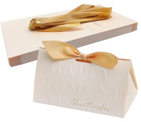ONEBO 20 Stück Süßigkeit Kästen Gastgeschenk Box, Hochzeit Süßigkeiten Schachtel, Süßigkeitenschachteln aus Papier, Mit Schleife zum Binden, für Hochzeit Geburtstag Party(Champagner)