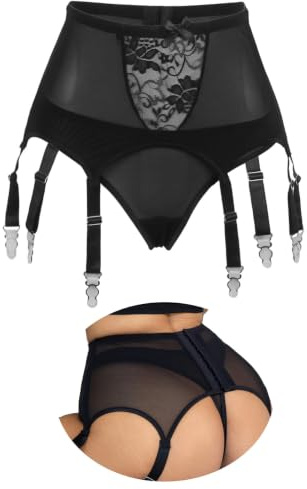 ohyeahlady Breit Strapsgürtel Sexy Strumpfhalter mit 6 Strapse Große Größen | Retro,Hohe Taille,Spitze Strapsen Dessous,Atmungsaktiv Hüftgürtel Übergröße,Garter Belt Plus Size,mit Höschen