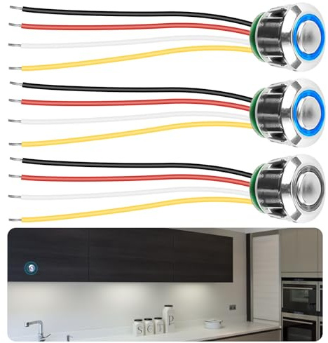 Nizirioo 16mm Touch Dimmer-Schalter LED Berührungsschalter 5-24V DC Mit Stufenlosen Dimmen für Lichtleisten und Streifen, 2 Stück