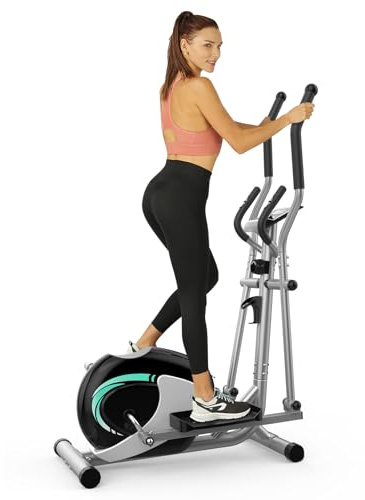 THERUN Crosstrainer für Zuhause, Ultraleiser Kompakt Ellipsentrainer für den Heimgebrauch mit 8 Stufen magnetischer Widerstand, 6kg Schwungrad, LCD-Monitor, Telefonhalter (Grün)